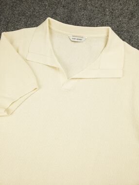 John Henric Sweden Polo Shirt Mens Large Knit Open Johnny Collar Preppy Cream